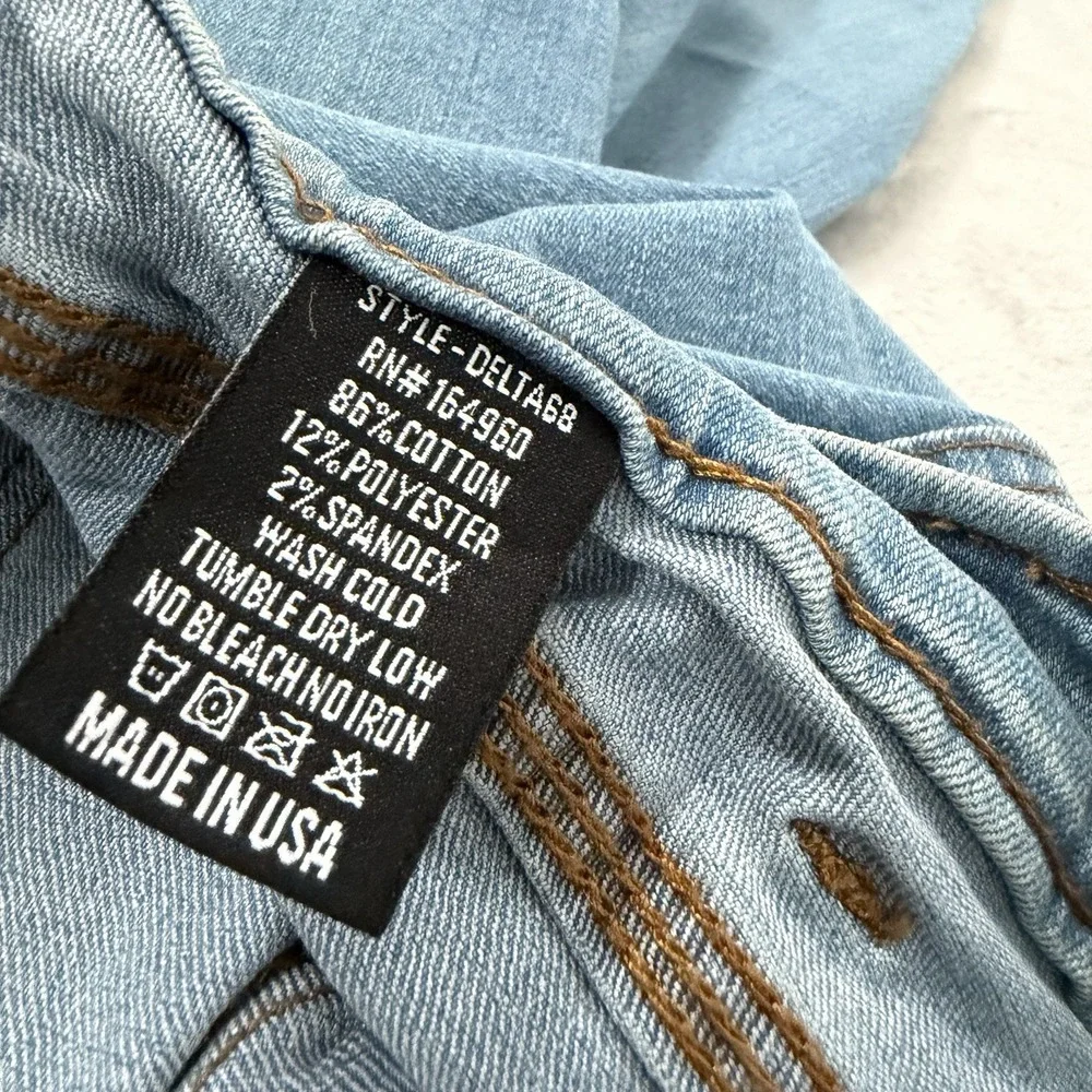 Origin Maine D68 Delta 68 Jeans Mens 34x38 Light Blue Wash Stretch Made in USA